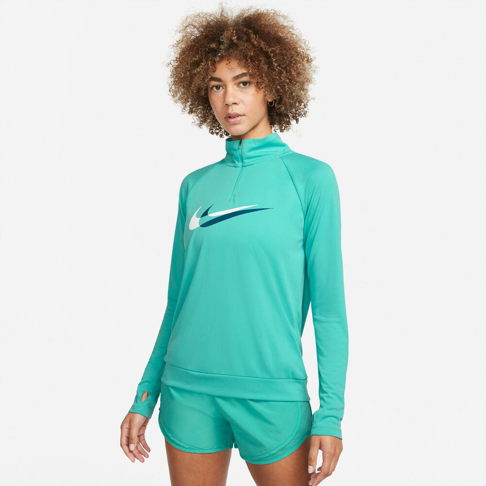 Nike Drifit Swoosh Run Løbetrøje Damer Langærmet Tshirts Grøn Xl