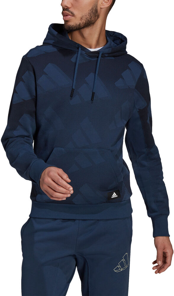 Adidas Adidas Sportswear Allover Print Pullover Hættetrøje Herrer Tøj Blå Xl