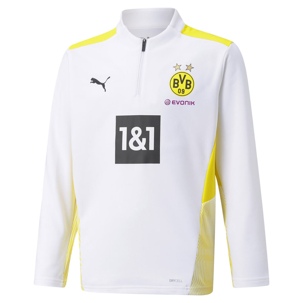 Puma Dortmund Træningstrøje 1/4 Lynlås Unisex Tøj Hvid 116