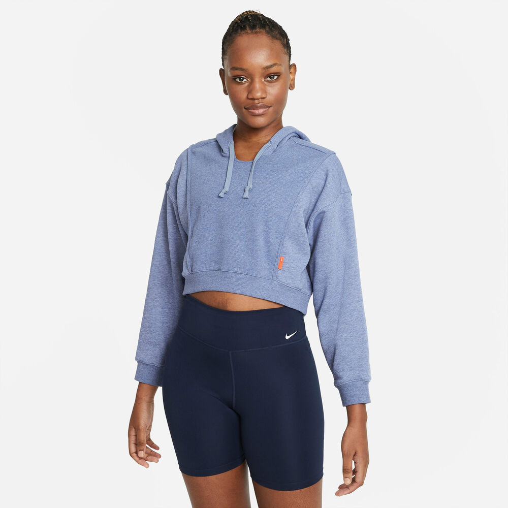 Nike Drifit Fleece Cropped Træningshættetrøje Damer Tøj Blå Xs