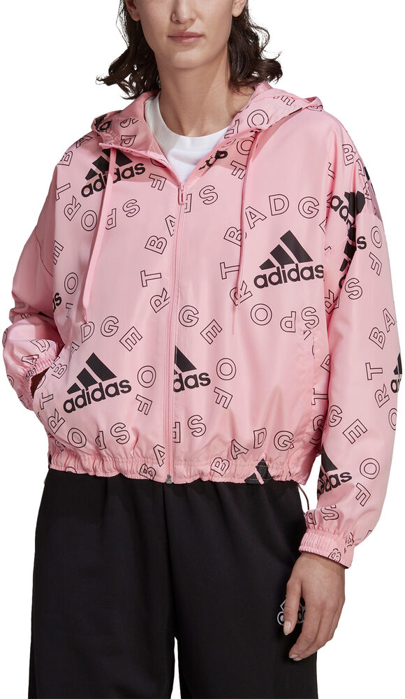 Adidas Essentials Logo Allover Print Vindjakke Damer Vinterjakker Pink Xl