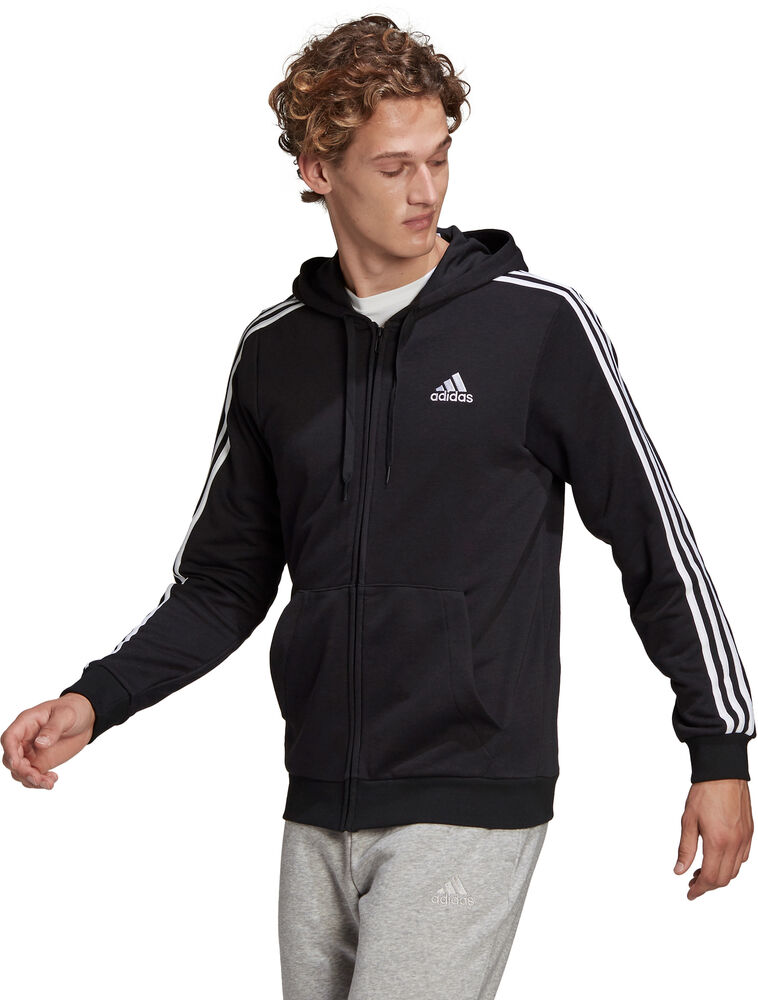 Adidas Essentials French Terry 3stripes Fullzip Hættetrøje Herrer Tøj Sort M